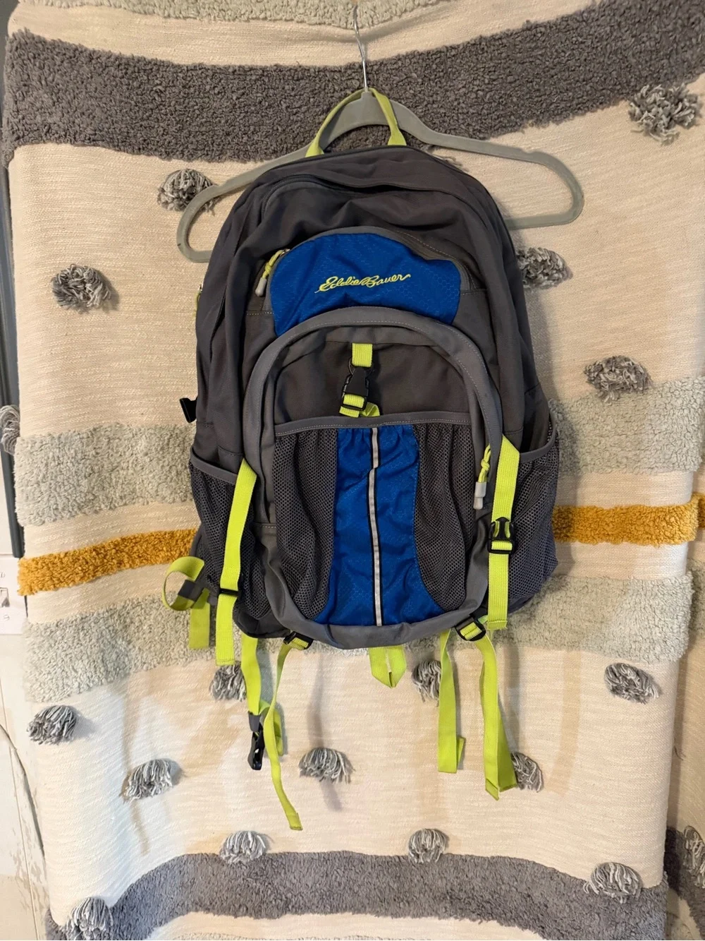Eddie Bauer Gray & Blue Backpack with Lime Highlights